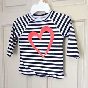 2/$15 Gymboree Navy and White Striped Rashguard with Pink Heart Size 4